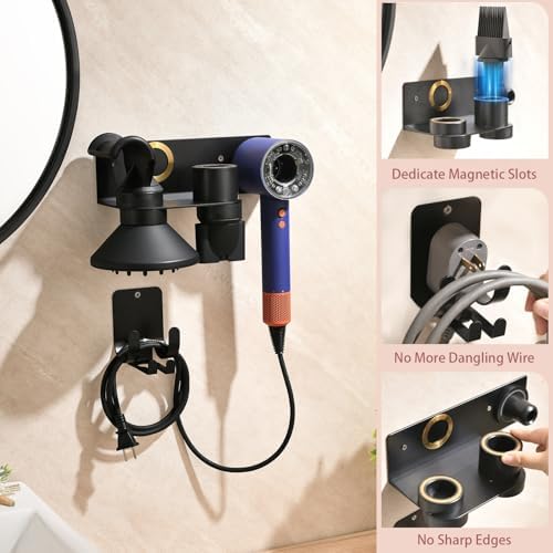 Hair Dryer Holder Wall Mount for Dyson Supersonic Airwrap Hair Dryer, Wall Mounted Hair Tool Organizer, Metal Blow Dryer Holder Attachments Storage for Bathroom and Salon, Black - Image 4