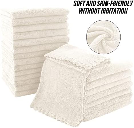 MOONQUEEN Ultra Soft Premium Washcloths Set - 12 x 12 inches - 72 Pack - Quick Drying - Highly Absorbent Coral Velvet Bathroom Wash Clothes (Cream) - Image 4