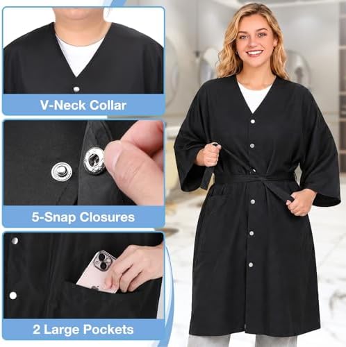 Salon Client Gown Capes, Hair Stylist Smock with 2 Pockets, Black - Image 3
