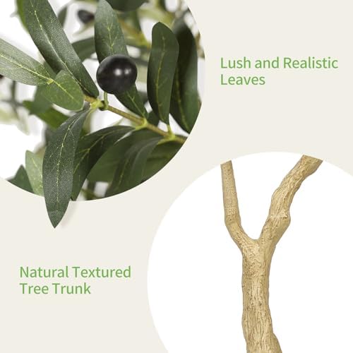 Realead 5ft Olive Trees Artificial Indoor with White Tall Exquisite Planter - Image 4