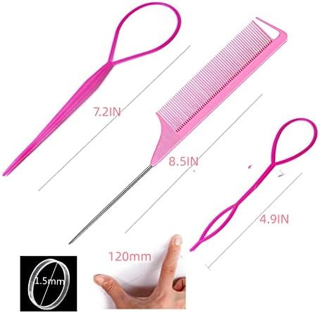 1000Pcs Hair Rubber Bands, Soft Small Hair Elastics for Girls and Women, 2pcs Topsy Tail Tools, 1 Rat Tail Comb, Pink Schembo - Image 2