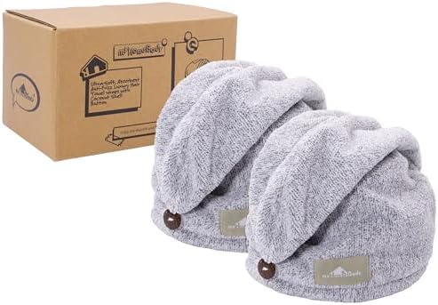 myHomeBody Hair Towel Wrap, Quick Drying Turban, Absorbent Cap – 2 Pack by myHomeBody