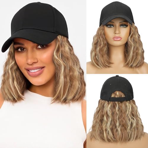 HANYUDIE Hat Wig for Women Wig Cap with Curly Hair Extensions Hat with Hair Wave Adjustable Baseball Cap Wigs by HANYUDIE