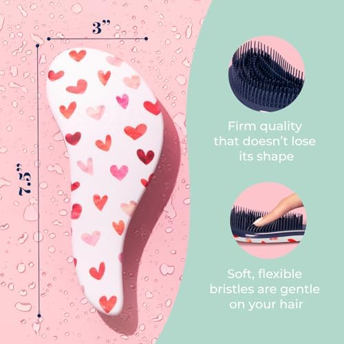 Crave Naturals Glide Thru Hair Brush - Detangler Brush for Curly, Straight, Wet or Dry Hair - Gentle Detangling Brusheses for Adults, Kids, Toddlers - Hair Accessories for Women, 7.5"x3" - Pink Hearts - Image 3