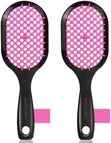Vented Detangling Hair Brush - 2 Pack Detangler Hairbrush for Effortless Tangle Removal - Ultra-Soft Bristles -For Natural Curly Straight Wet Dry Damaged Hair for Women Men Kids by Aussumy