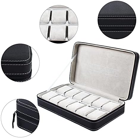 12 Slots Portable Watch Box, Waterproof Travel Zipper Watch Collector Storage Jewelry Box Case, Multifunction Storage Organizer for Cufflinks, Earrings, Bracelets (13 * 7.87 * 2.95inch) - Image 4