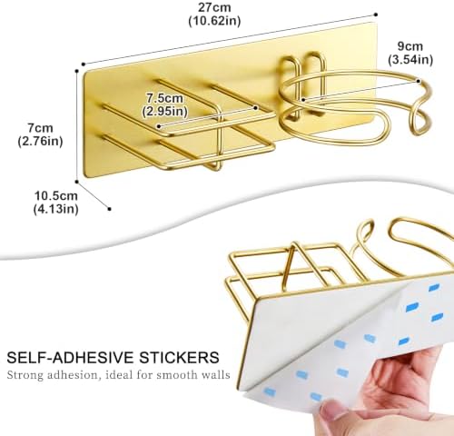 Hair Dryer and Straightener Holder Wall Mounted, Self Adhesive Blow Dryer and Flat Iron Storage Hair Tool Organizer for Bathroom Vanity (Gold) - Image 6