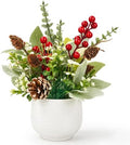 Der Rose Christmas Centerpiece for Tables, Small Fake Plants in White Pot by DerRose