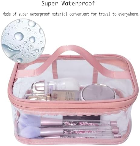 2-Pack Toiletry Bag Makeup Cosmetic Clear Bag Portable Waterproof Transparent Travel Large Storage Pink - Image 2