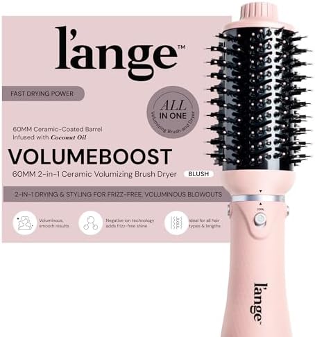 L'ANGE HAIR VolumeBoost 60mm 2-in-1 Ceramic Volumizing Brush Dryer | Fast Drying & Styling for Frizz-Free, Voluminous Blowouts | Ceramic-Coated Barrel (Blush) by LANGEHAIR