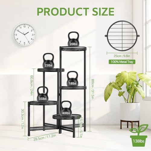 5 Tier Large Plant Stand Indoor Outdoor, 10 In Tray, Iron Black - Image 2