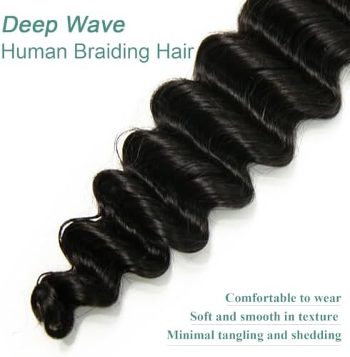 YWIGS Human Boho Hair for Braiding 50G Deep Wave Bulk Human Hair NC 18inch - Image 3