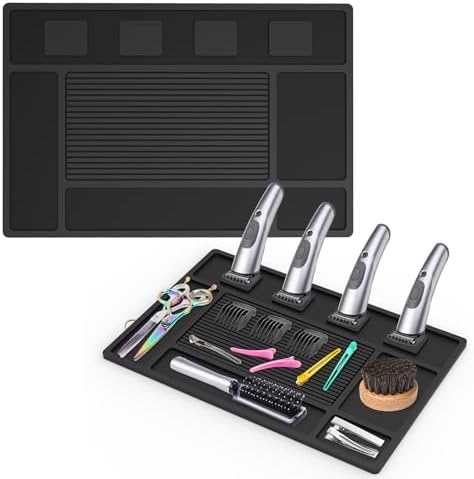 Magnetic Barber Mat for Clippers,Station Barber Tool Organizer Mat Rubber for Scissors Salon Barber shop Beauty Tools with 4 Slots Flexible Silicone Barber Pad Non-Slip Professional Barber Accessories by Unknown