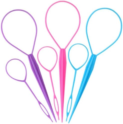 Aigee 6pcs Topsy Tail and Hair Loop Styling Tool Set - Ponytail Makers, French Braid Loops in Large and Small, Hair Pull Through Tools (Pink, Blue, Purple) for Women and Girls - Image 2