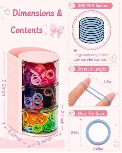 Rotatable 3-layer Hair Accessories Organizer with 200 Hair Ties - Image 4