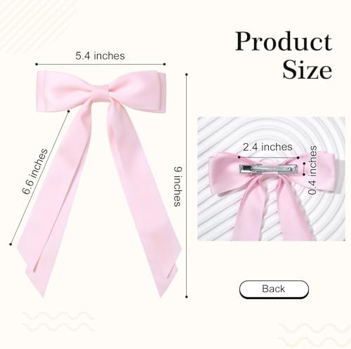 6PCS Pink Hair Bows, Large Ribbon Bow Hair Clips for Girls Women Cute Ponytail Holder Accessories for Toddlers Kids Teens - Image 4