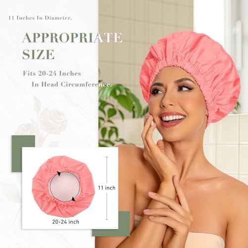 Edoneery Shower Caps for Women Reusable Waterproof, Shower Hair Cap - Image 3