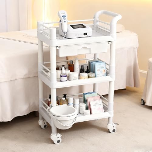 3 Tier Rolling Medical Cart, Utility Trolley with Drawer & Wheels - Image 3