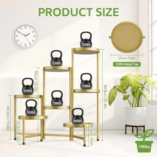 7 Tier Large Plant Stand Indoor Outdoor, 10 In Wide Tray, Gold - Image 4