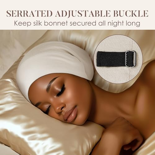 LULUSILK 100% Mulberry Silk Bonnet for Sleeping Women and Men, White - Image 4