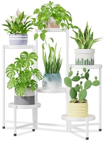 6 Tier Large Plant Stand Indoor Outdoor, 10 In Wide Tray, White by iDavosicly