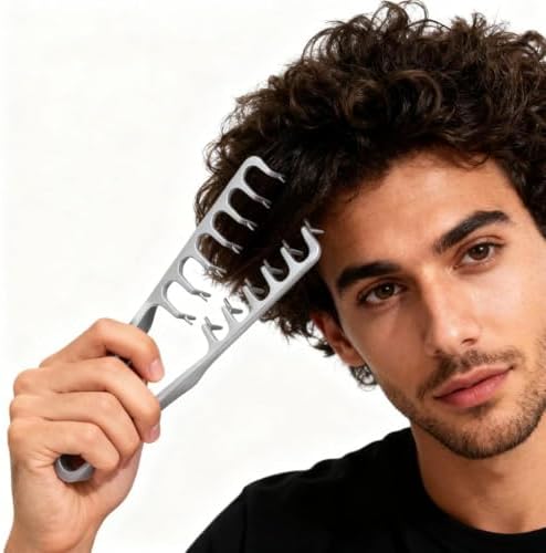 2-in-1 Texture Comb, Volumizing Wide & Fine-Toothed Hair Comb - Anti-Frizz Fluffy Styling Tool for Men Women, Portable Lightweight Design with Non-Slip Grip, Suitable for All Hair Types (2 Pack, Grey) - Image 4
