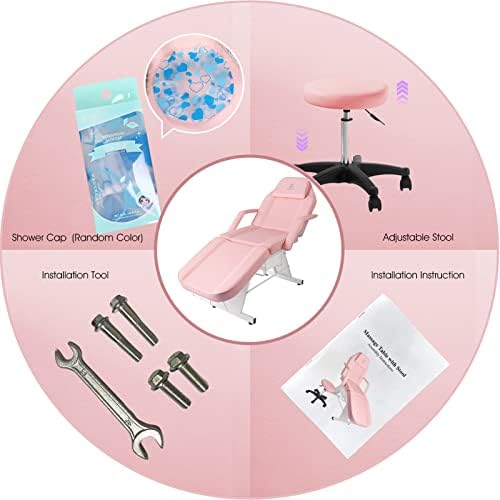 Facial Chair,73″ Tattoo Chair for Client,3-Section Adjustable Massage Table with Stool,Multipurpose Beauty Beds Salon Equipment for Esthetician,Tattooshop,Spa (Pink) - Image 4
