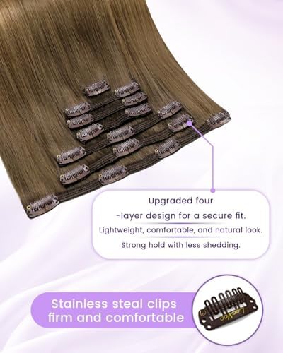 LaaVoo 150g Clip in Hair Extensions Real Human Hair Balayage Easy to Remove - Image 3