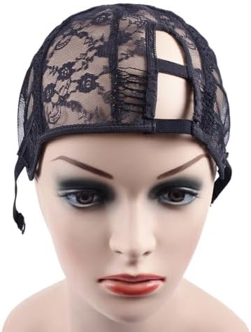 YANTAISIYU 1Pc Right U Part Weaving Wig Cap with Elastic Band and 2 Hair Clips Front for Wig Making Hair Extensions Weft DIY (Black M) - Image 2