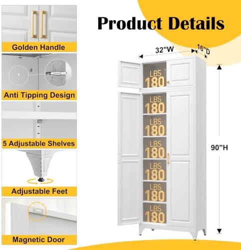 SteeLoong 90”Metal Pantry Storage Cabinet with Doors & 5 Adjustable Shelves - Image 3