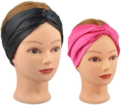 Wig Grip Band Soft Satin Scarf Fashion Headbands for Lace Frontal Wigs Fixing Makeup Sports Yoga Facial (2 Pcs, Black+Pink) - Image 7