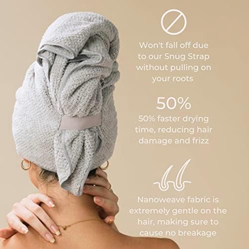 VOLO Super Hero XL Hair Towel - Ultra Soft, Quick Dry, Anti Frizz, Microfiber - Large Luna Gray - Image 3
