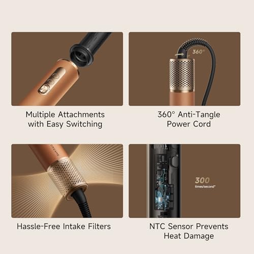 DREAME AirStyle Suite Pro Hair Styler & High-Speed Dryer, 110,000 RPM Motor, 3 Essential Snap-On Attachments for Curling, Volumizing & Fast Dry, Frizz Control, Cool Shot, Luxury Leather Travel Bag - Image 6