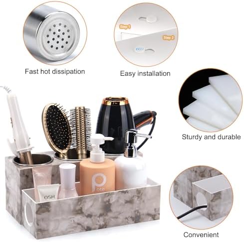 GFWARE Hot Hair Styling Tool Organizer with 3 Stainless Steel Cups, Marble - Image 6