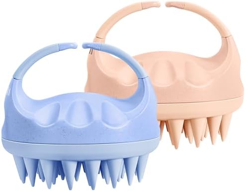 HEETA Silicone Bristles Scalp Scrubber & Massager for Hair Growth, Dandruff Removal & Relaxation - Shampoo Brush with Wet/Dry Hair (Pink & Blue) by HEETA