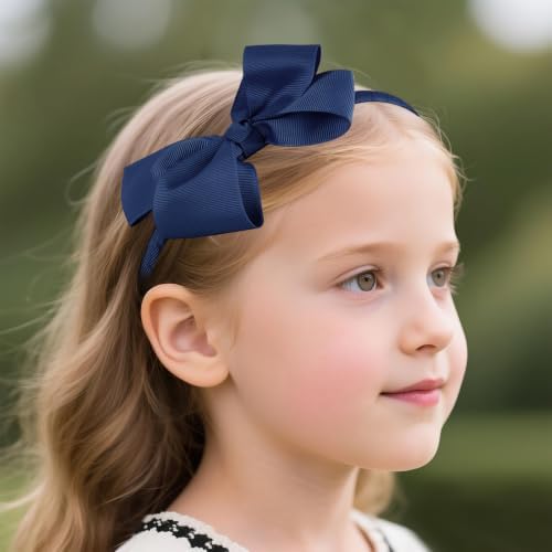 phnydreg Girl Navy Hair Bow Accessories 14 Pieces Uniform Hair Bows Hair Clips Headband for School Toddler Girls - Image 6