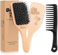 Bsisme Boar Bristle Hair Brush, Professional Detangling Brush for Women Men Kids, Anti-Static Paddle Hairbrush, Suitable for Thick Curly Straight Wet Dry Hair, Reduce Frizz Add Shine by Bsisme