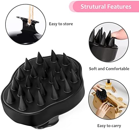URTHEONE Scalp Massager Shampoo Brush, Soft Silicone Scrub Brush, Relax Scalp, Reduce Dandruff, Promote Hair Growth, Scalp Scrubber for Wet/Dry Hair, Shower Care Tool (Black) - Image 2