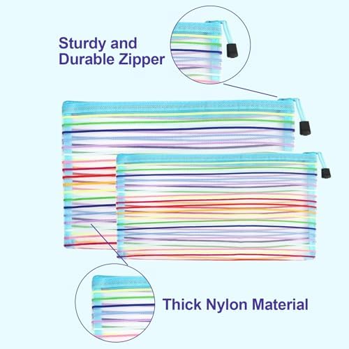 Mesh Bags with Zipper (6 Pack), Nylon Makeup Bag Cosmetic Pouches Travel Organizer Case for Purse Diaper Bag Home Organizing Striped Multi Size Blue - Image 4