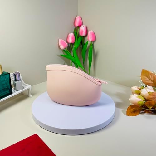 Small Makeup Bag Premium Silicone Purse Bag Multifunctional Essential Bag Zipper Pouch Water and Heat Resistant (Pink) - Image 4