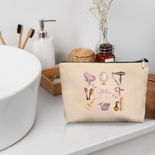 Hairstylist Gifts Women Makeup Bag, Cute Cosmetic Pouch for Hairdressers & Cosmetology Students, Hair Salon Travel Organizer Bag for Teen Girls, Aesthetic Stylist Accessories, 7.5 x 10 in - Image 4