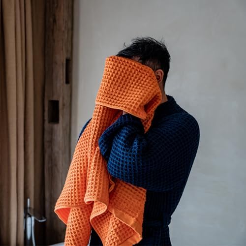 Luxury Organic Japanese Cotton Waffle Bath Towel | Thick, Absorbent, Quick Dry Bathroom Towels for Shower, Sauna, Onsen| Hotel & Spa Quality, Gift-Ready (Coral Orange, Bath Towel (Set of 2)) - Image 2