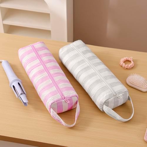 RSRSLEII Striped Hair Tools Travel Bag, Portable&Foldable, Pink&White - Image 7