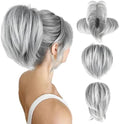 HOOJIH Ponytail Extension, Claw Clip in Straight Messy Hair Bun - 9 Inch Short Ponytail with Bendable Metal Wire Hair Pieces for Women - Fake Hair Bun - Ombre Gray with Platinum Gray Tails by HOOJIH