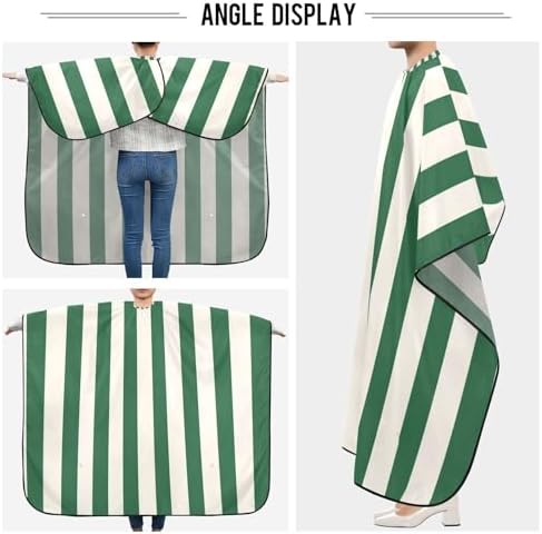 ALAZA White Green Stripes Barber Cape for Men Women, Waterproof Haircut Apron Beard Shaving Bib Hair Cutting Cloth 55 x 65 Inch - Image 5
