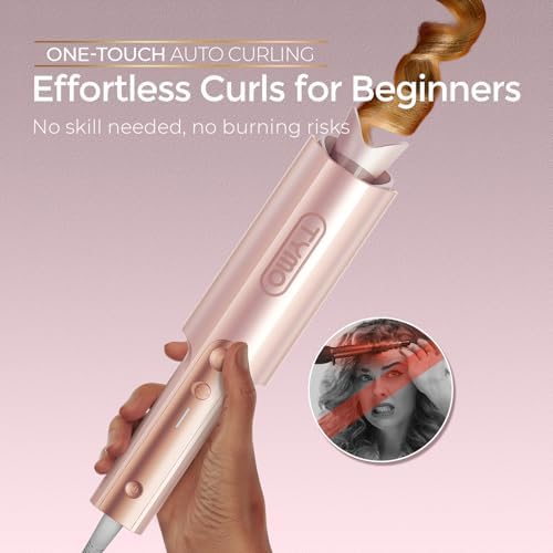 TYMO CurlPro Plus Automatic Rotating Curling Iron - Upgraded Long Barrel Curling Wand for Long Hair, Ceramic Hair Curler for Women, Anti-Scald, 600M Ionic, Dual Voltage, Gold Blush, 1 1/4 Inch - Image 2