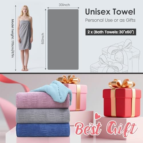 JML Microfiber Bath Towels with Hanging Hook, Set of 2, 30" x 60", Gray - Image 2