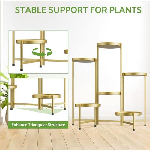 6 Tier Large Plant Stand Indoor Outdoor, 10 In Wide Tray, Gold - Image 6
