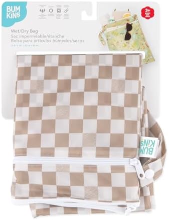 Bumkins Waterproof Wet Dry Bag for Baby, Travel, Swim Suit, Cloth Diapers, Pump Parts, Pool, Beach, Gym Clothes, Toiletry, Hook to Stroller, Daycare, Zipper Reusable Wetdry Packing Pouch, Beige Check - Image 6