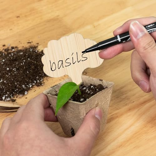 OBTANIM 75 Pack Bamboo Cloud Plant Labels with A Marker Pen, Garden Markers Sign Plant Tags for Seedling Potted Herbs Flowers Vegetables - Image 4